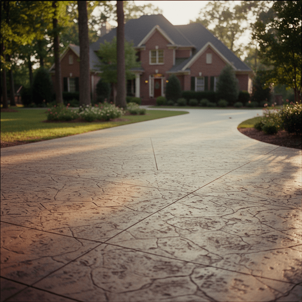 Multi-surface concrete project showing patio and driveway