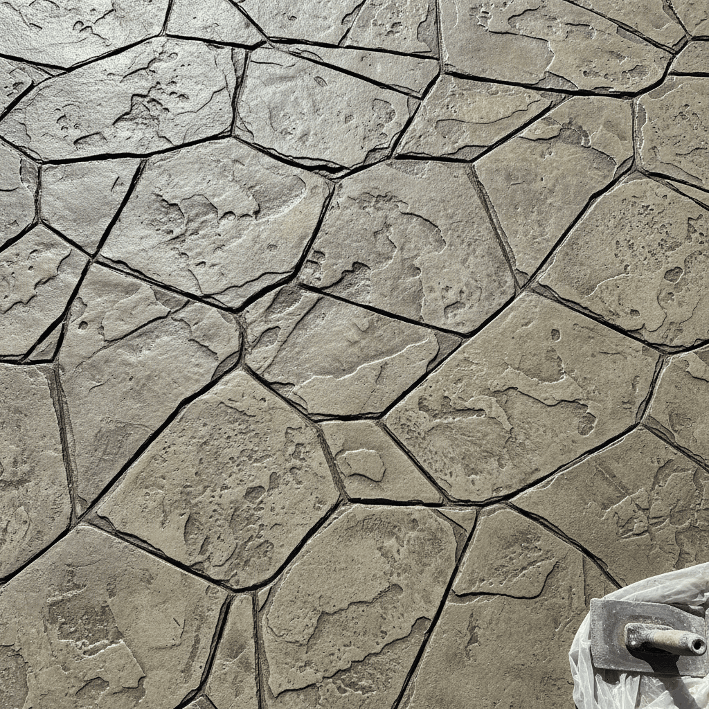 Stamped concrete pattern detail showing stone-like texture