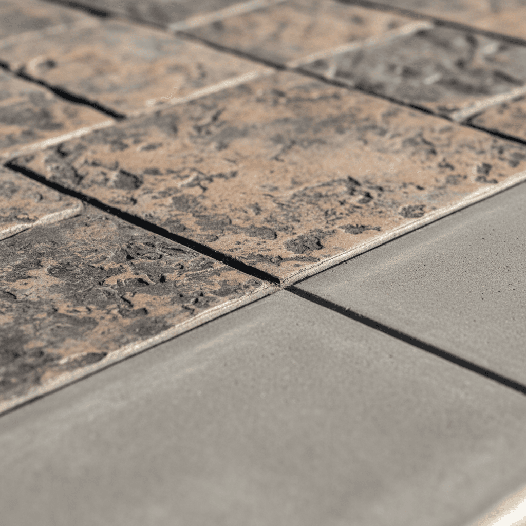 Stamped concrete edge detail showing precise pattern termination