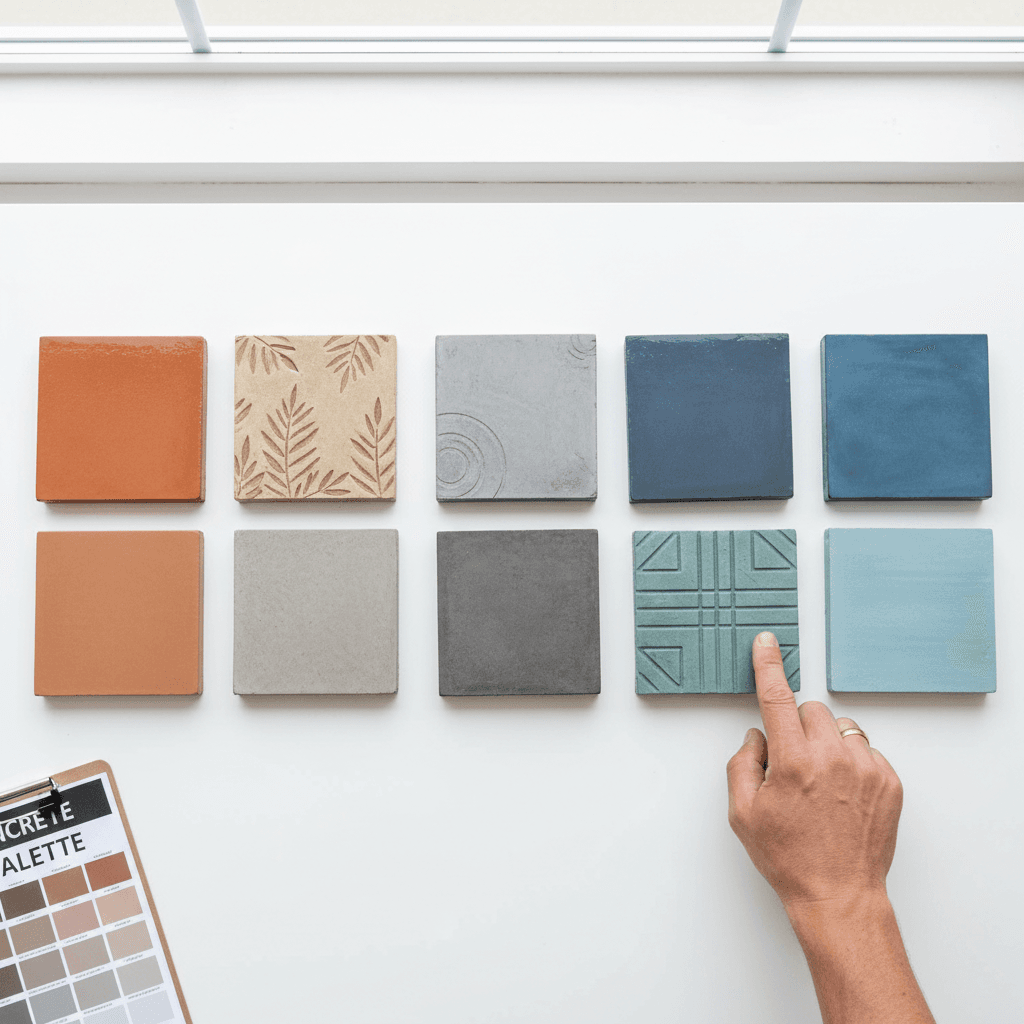 Concrete color and finish sample selection display