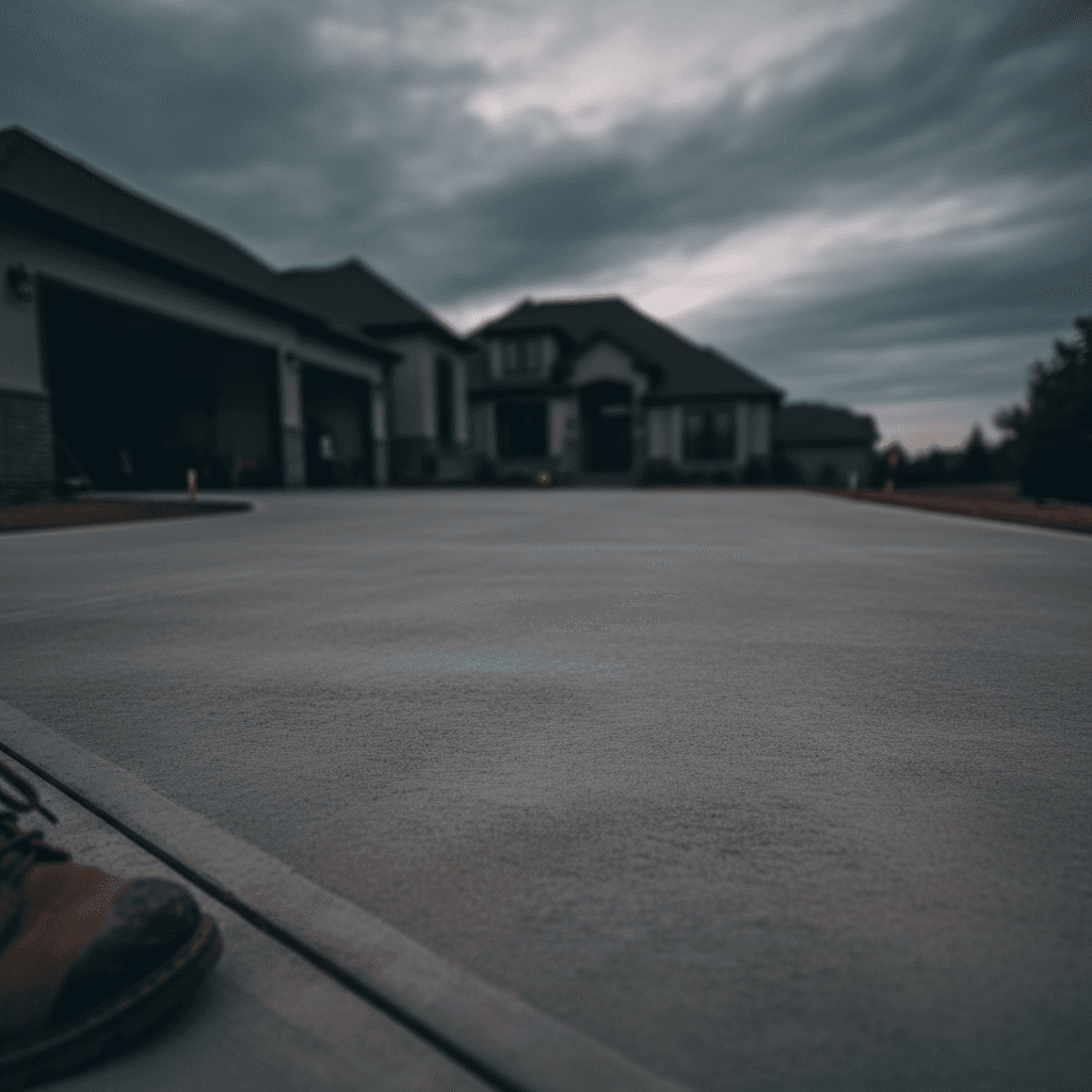 Finished concrete driveway extending from home