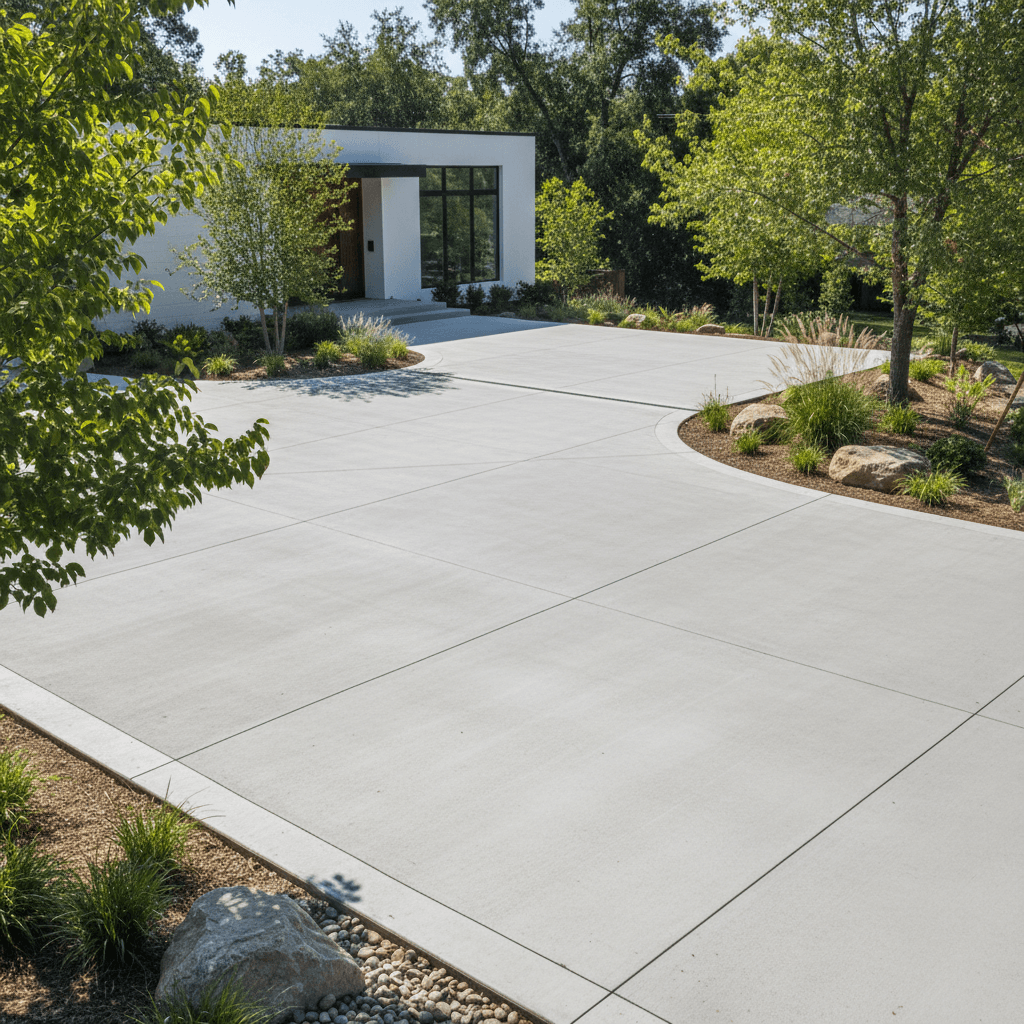 Newly finished smooth flatwork concrete surface