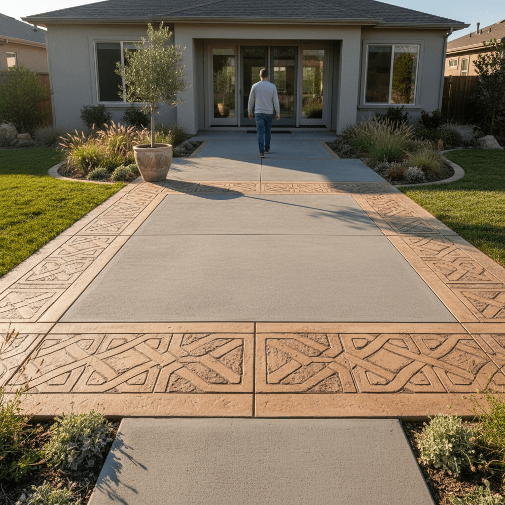Completed residential patio with stamped border