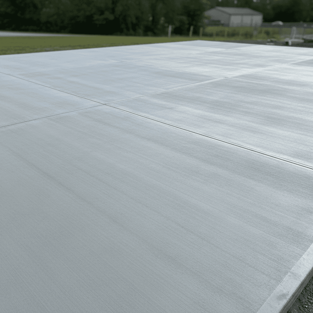 Finished concrete flatwork showing clean smooth surface and proper grading