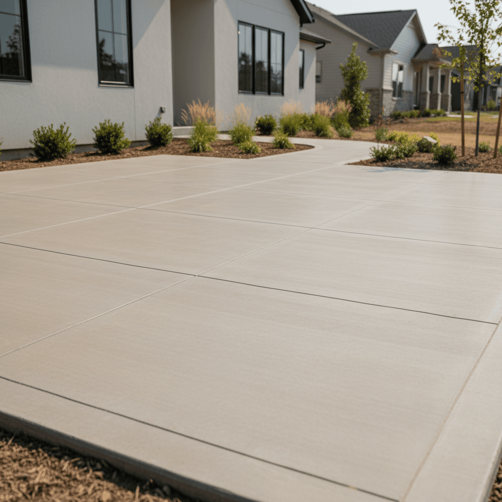 Finished concrete flatwork patio with clean professional edge