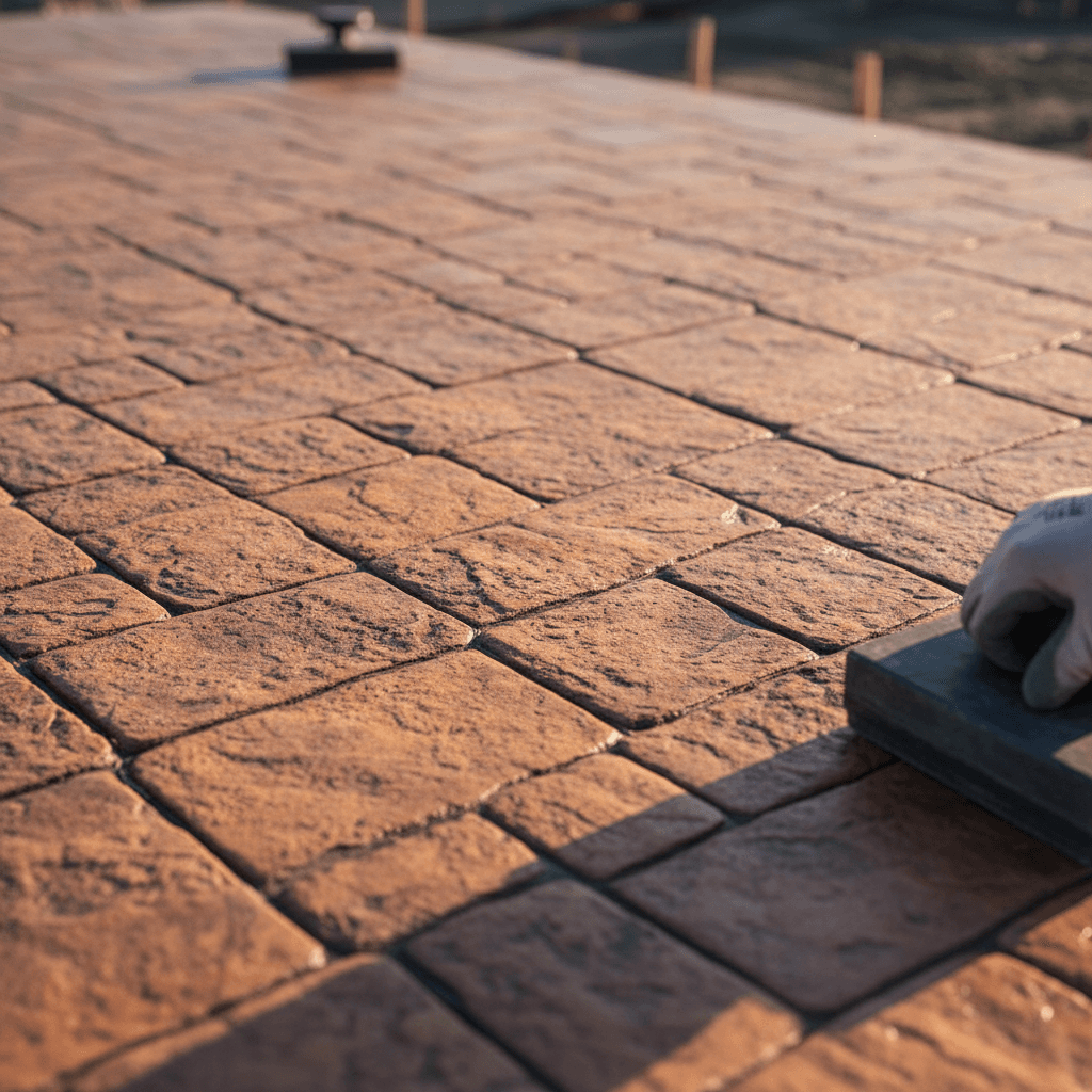 Stamped concrete with ashlar slate pattern